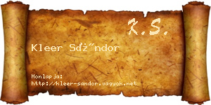 Kleer Sándor névjegykártya